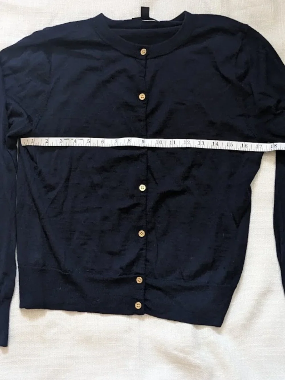 J. Crew Merino Wool Navy Crew Neck Cardigan with Gold Buttons Size XL